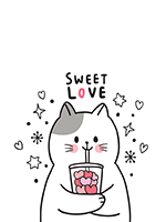 Sweet Love Cat with heart drink illustration ebook wallpaper, art from Adobe Stock